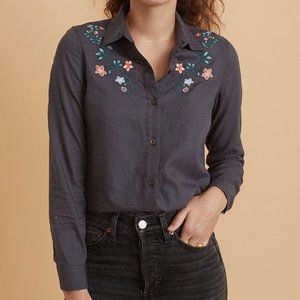 NWT Marine Layer Aria Relaxed Fit Embroidered Shirt in Black